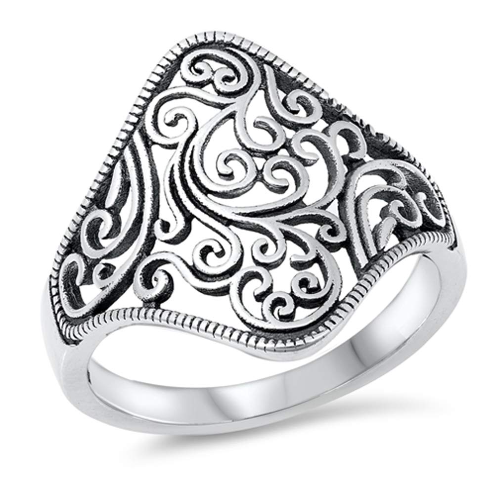 Unique Filigree Swirl Bali Style Ring New .925 Sterling Silver Band Size 8