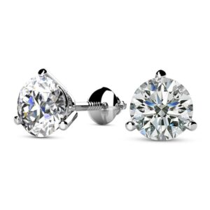 2 carat igi certified natural round brilliant solitaire diamond stud earrings for women 14k white gold 3 prong martini cocktail screw back (f-g color si1-si2 clarity)