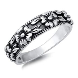 Ornate Woodland Flower Leaf Ring New .925 Sterling Silver Band Size 6