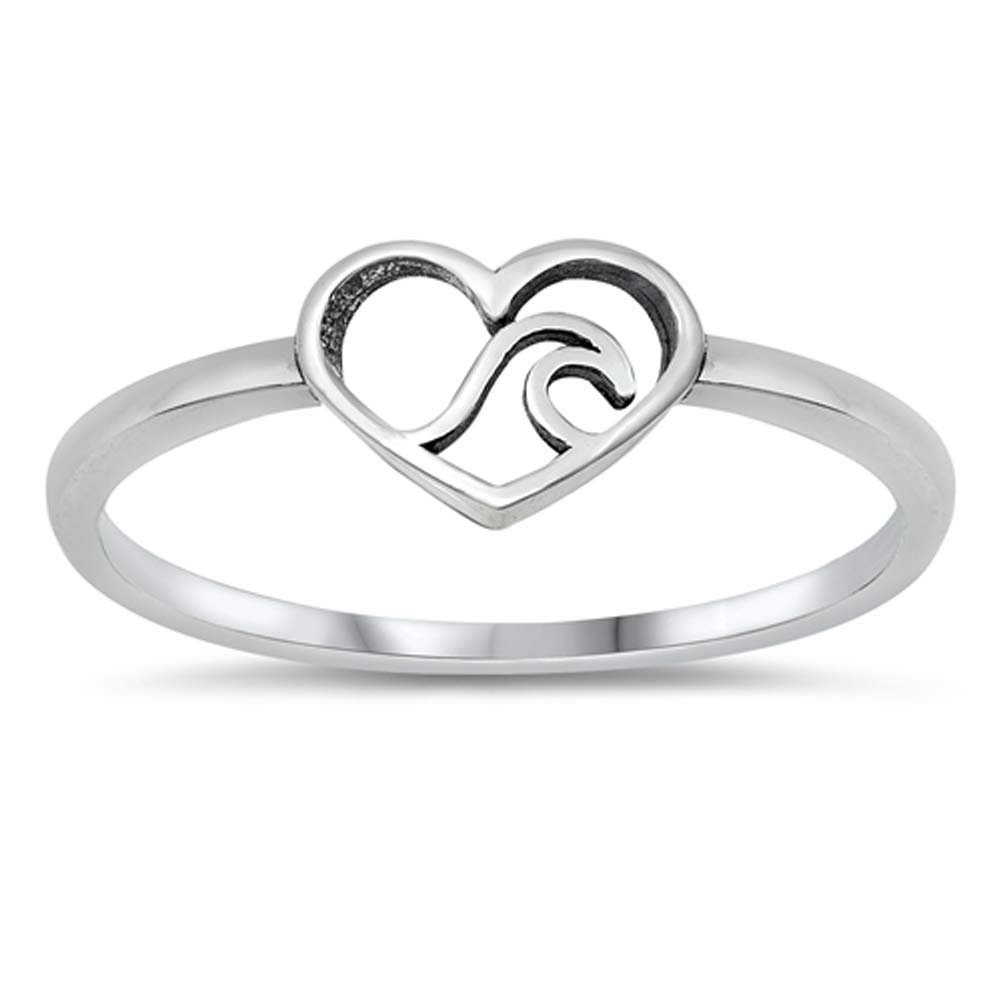 Ocean Heart Cutout Ring New .925 Sterling Silver Band Size 12