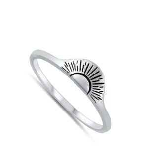 Engraved Boho Sunrise Festival Fashion .925 Sterling Silver Band Size 9