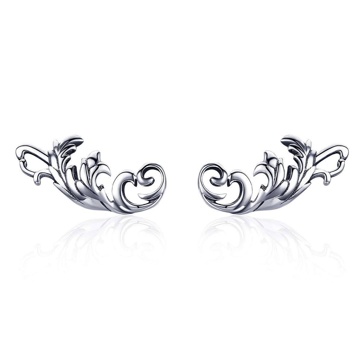 Antique Flower Stud Earrings Sterling Silver 925 Elegant Vintage Leaf Climber Crawler Earring Ear Piercing Thanksgiving Christmas Day Gifts for Women