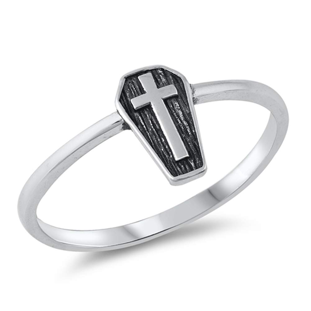 Gothic Coffin Cross Ring New .925 Sterling Silver Band Size 7