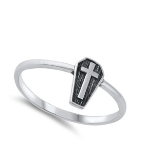 Gothic Coffin Cross Ring New .925 Sterling Silver Band Size 7