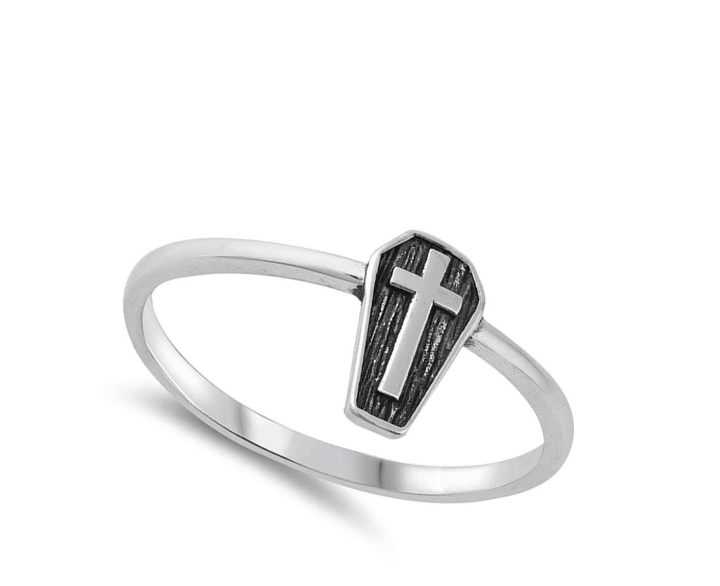 Gothic Coffin Cross Ring New .925 Sterling Silver Band Size 7