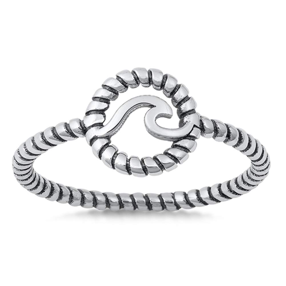 Nautical Rope Twist Wave Ring New .925 Sterling Silver Band Size 8