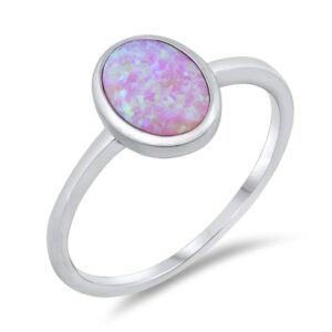 pink simulated opal beautiful oval ring new .925 sterling silver band size 10