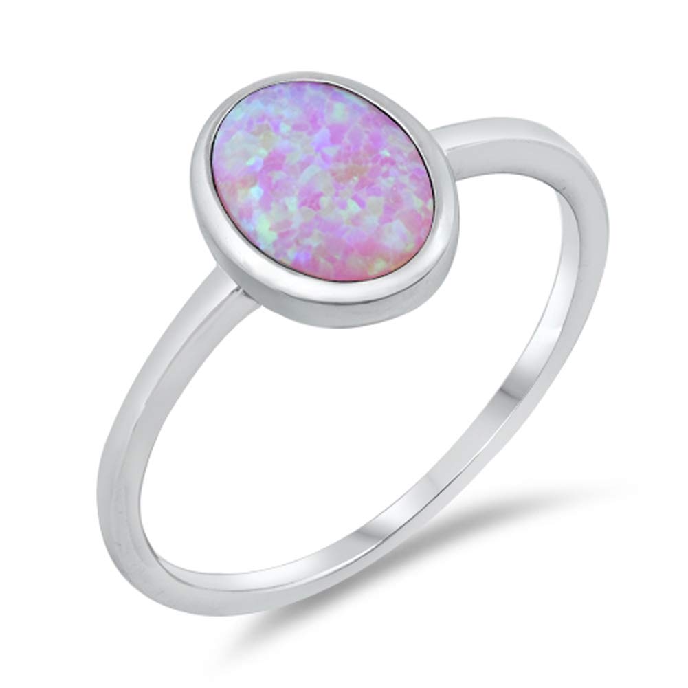 Pink Simulated Opal Beautiful Oval Ring New .925 Sterling Silver Band Size 10