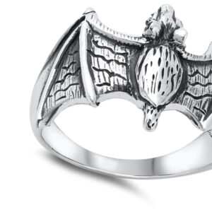 Ornate Realistic Bat Wing Ring New .925 Sterling Silver Band Size 12