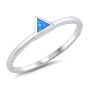 blue simulated opal triangle promise ring new .925 sterling silver band size 8