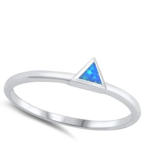 Blue Simulated Opal Triangle Promise Ring New .925 Sterling Silver Band Size 8