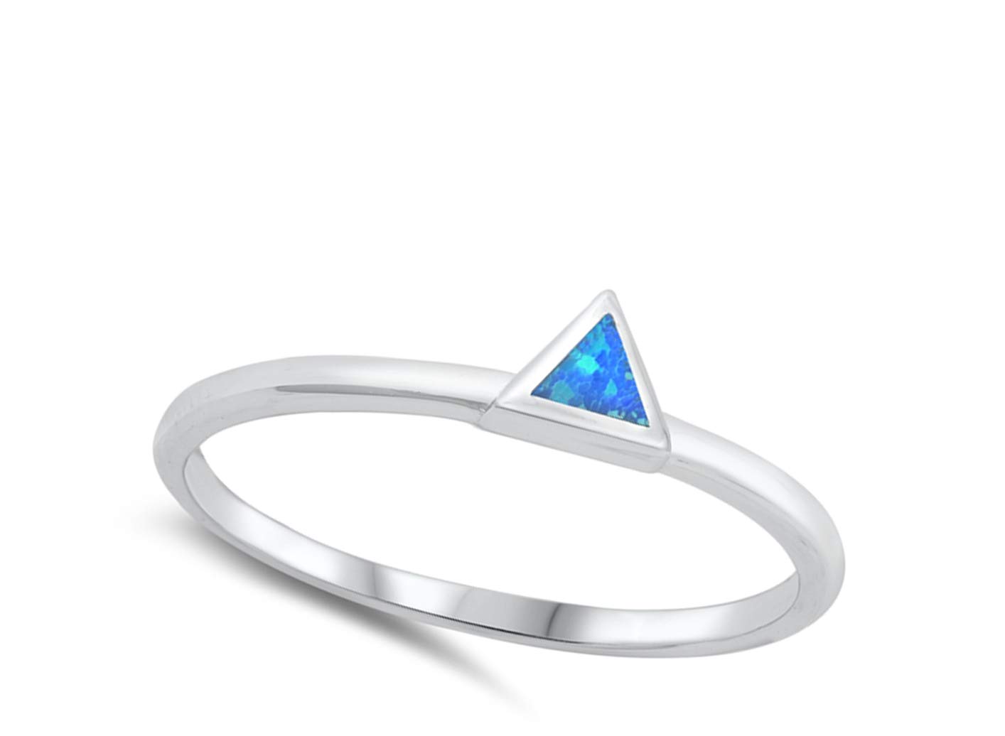 Blue Simulated Opal Triangle Promise Ring New .925 Sterling Silver Band Size 8