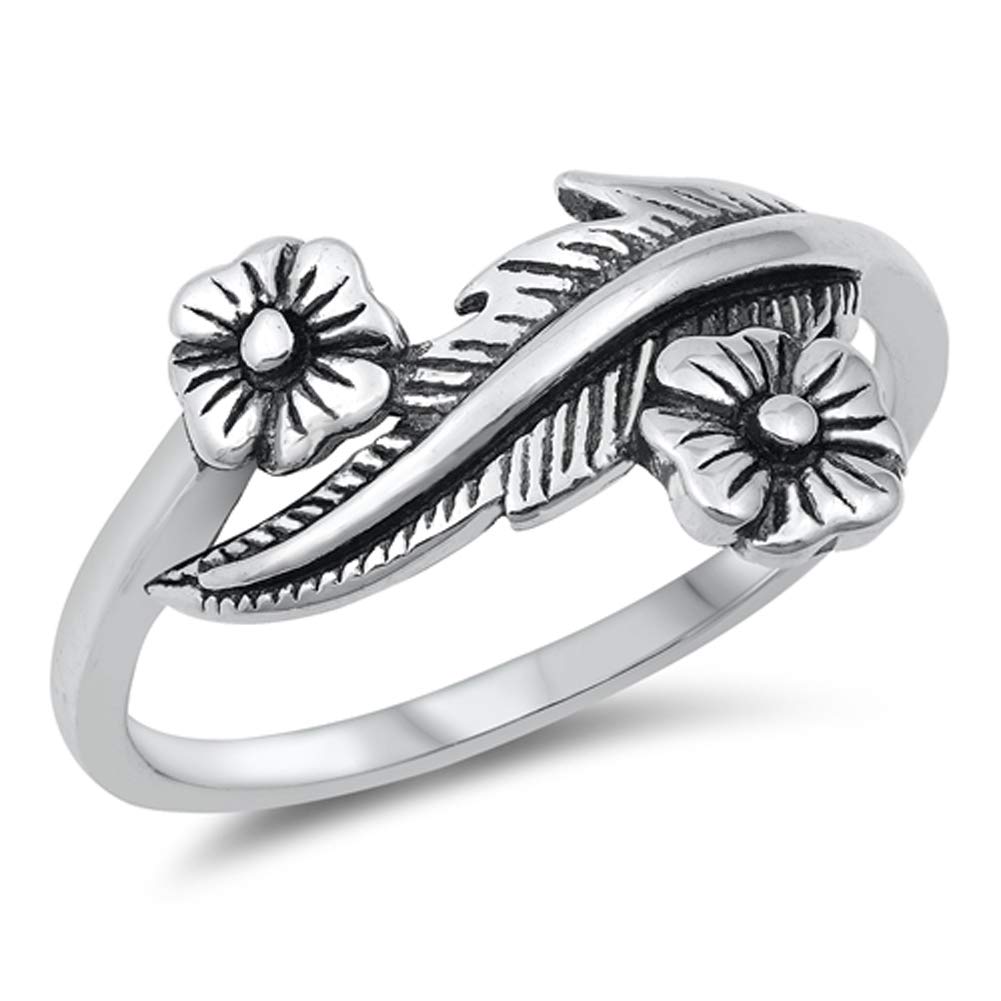 Detailed Plumeria Flower Leaf Ring New .925 Sterling Silver Band Size 10