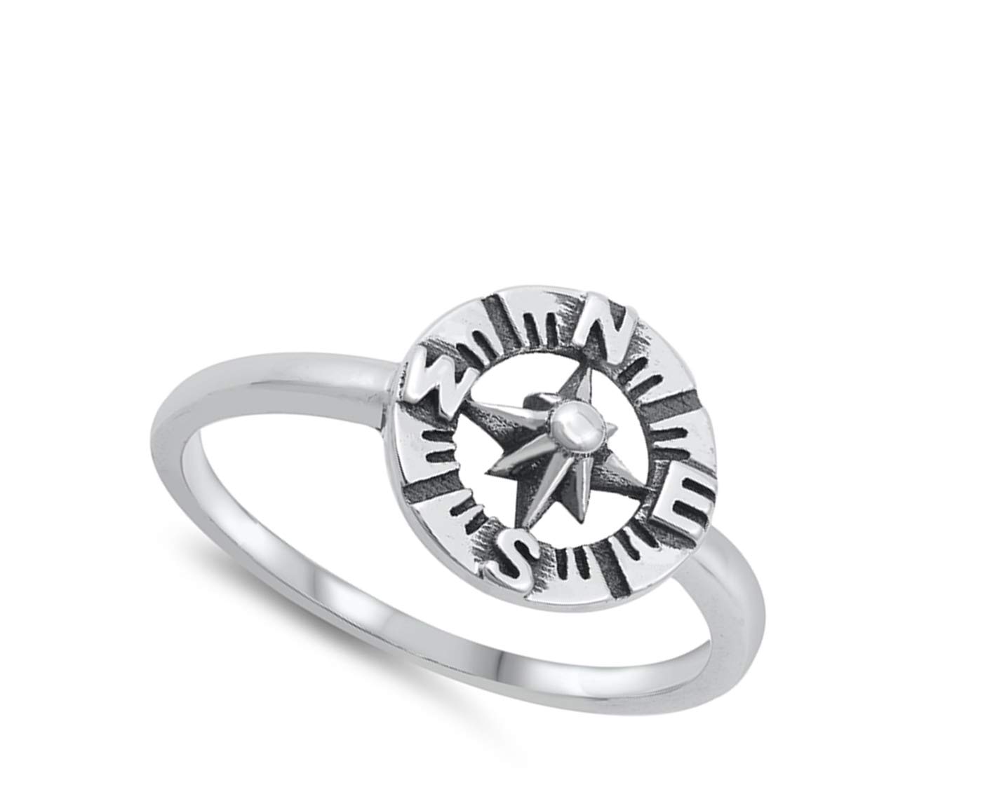 North Star Compass Ring New .925 Sterling Silver Band Size 8