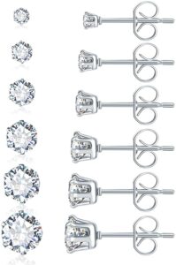 surgical steel earrings sterling silver earrings stainless studs for most ears 6 pairs round clear cubic zirconia earrings multi piercing ears cz simulated diamond stud earring women men boys girls…