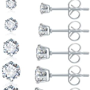 Surgical Steel Earrings Sterling Silver Earrings Stainless Studs for Most Ears 6 Pairs Round Clear Cubic Zirconia Earrings Multi Piercing Ears CZ Simulated Diamond Stud Earring Women Men Boys Girls…