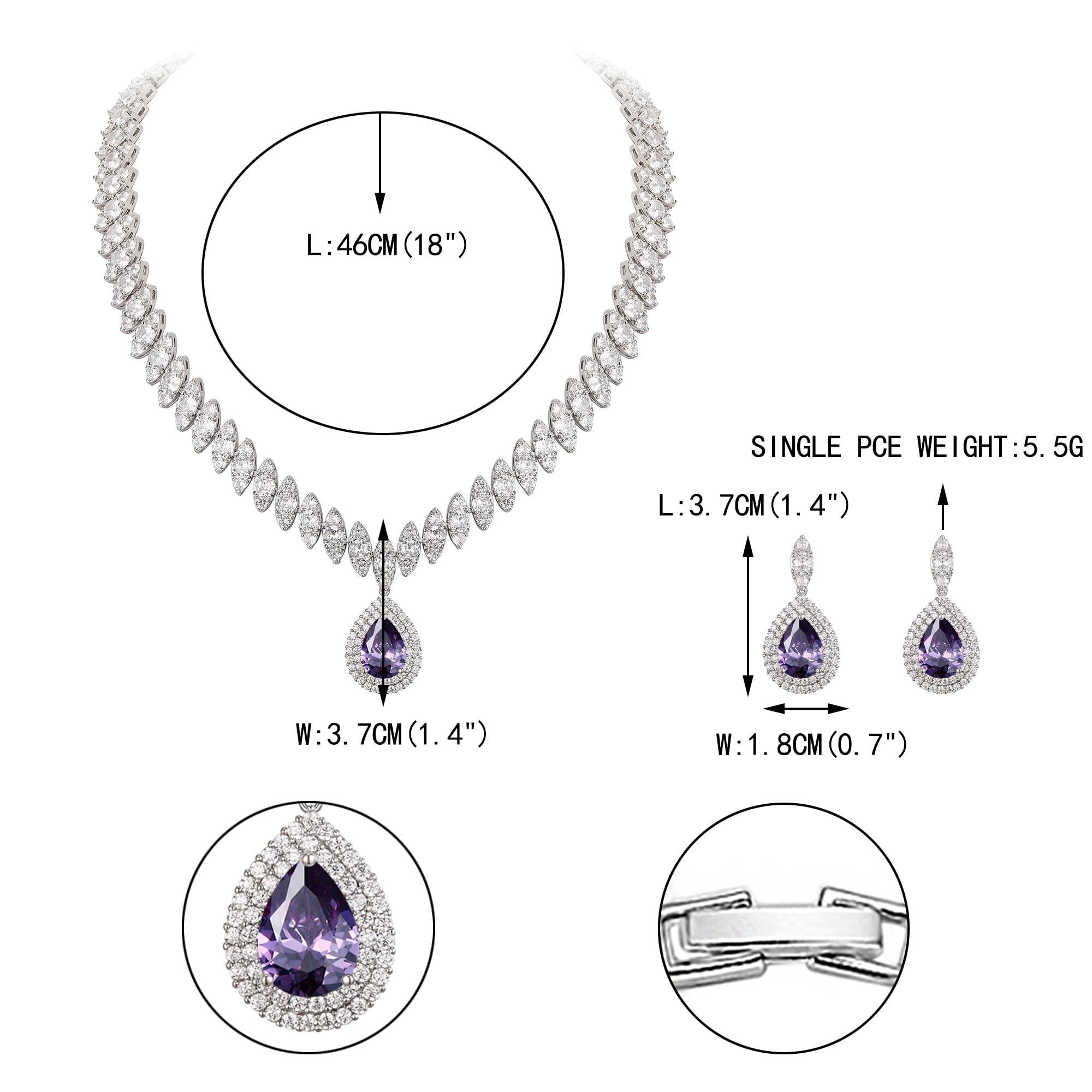 EVER FAITH Women's Jewelry Purple CZ Marquise-Shaped Leaf Teardrop Wedding Prom Necklace Earrings Set Silver-Tone