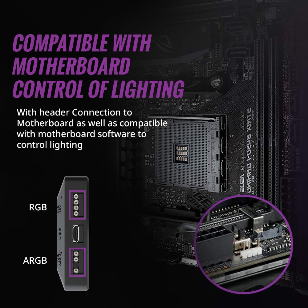 Cooler Master ARGB LED Controller with 4 x 3-Pin Ports - Multiple Colour Effects, Thermal Detection Mode, 4-Pin RGB Device Compatible