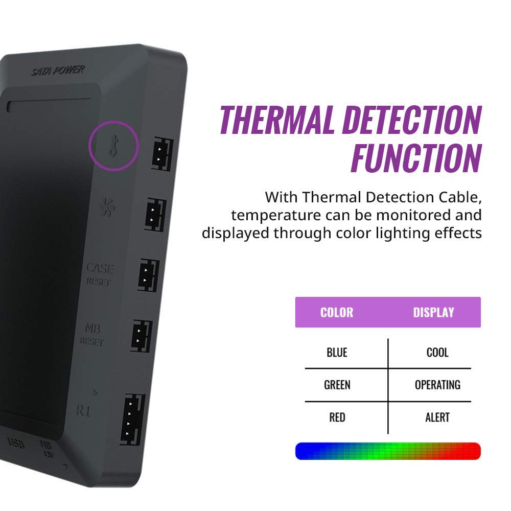 Cooler Master ARGB LED Controller with 4 x 3-Pin Ports - Multiple Colour Effects, Thermal Detection Mode, 4-Pin RGB Device Compatible