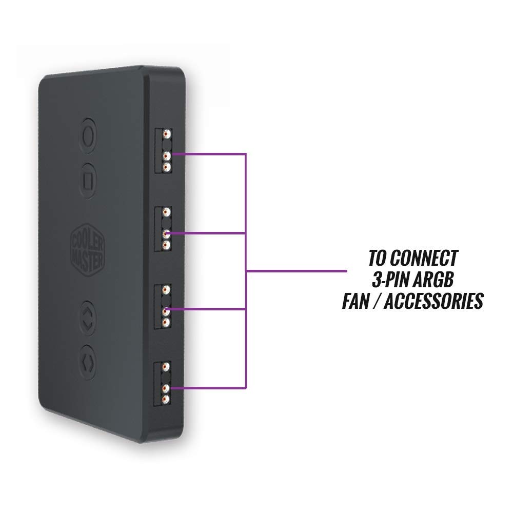 Cooler Master ARGB LED Controller with 4 x 3-Pin Ports - Multiple Colour Effects, Thermal Detection Mode, 4-Pin RGB Device Compatible