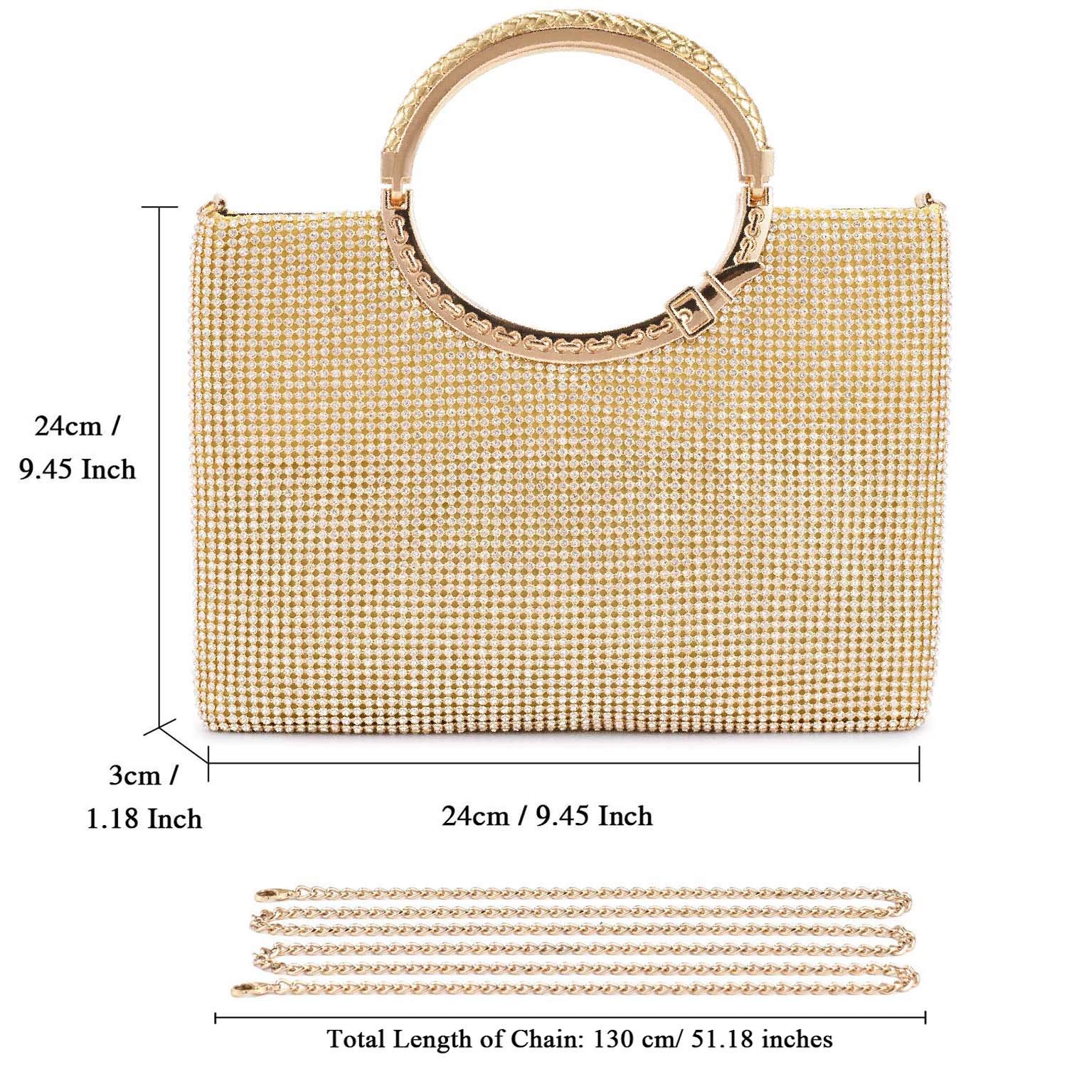 UBORSE Rhinestones Crystal Clutch Evening Bags for Women Ring Handle Wedding Party Clutch Purses Cocktail Prom Handbags Gold