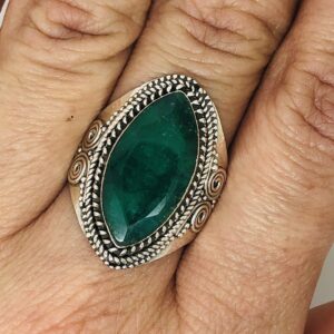 Koral Jewelry Marquise Created Emerald Vintage Gipsy Ring 925 Sterling Silver spiral side tribal Boho Chic (9)