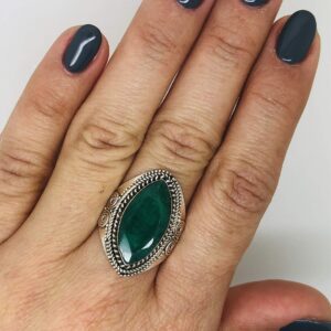 Koral Jewelry Marquise Created Emerald Vintage Gipsy Ring 925 Sterling Silver spiral side tribal Boho Chic (9)