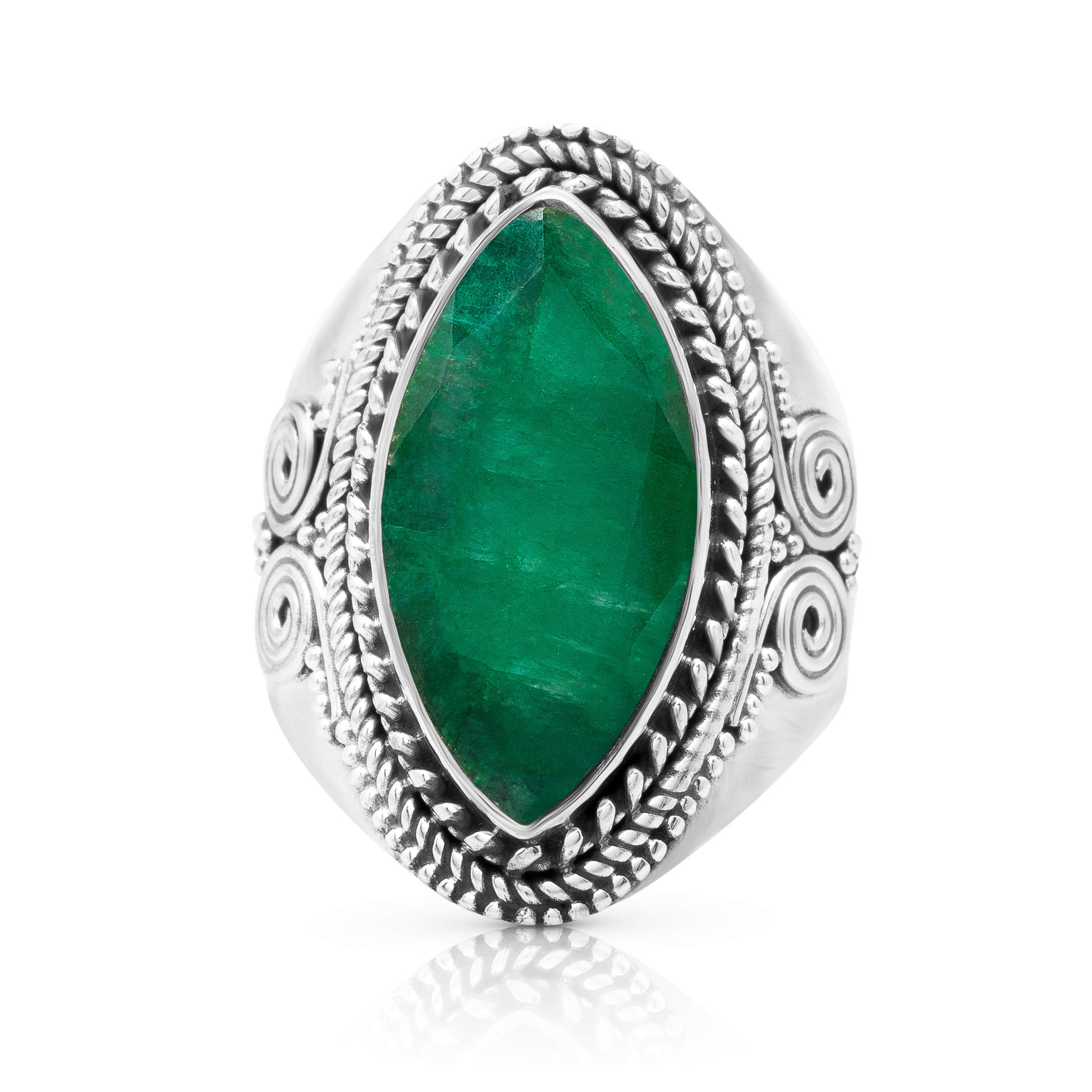 Koral Jewelry Marquise Created Emerald Vintage Gipsy Ring 925 Sterling Silver spiral side tribal Boho Chic (9)