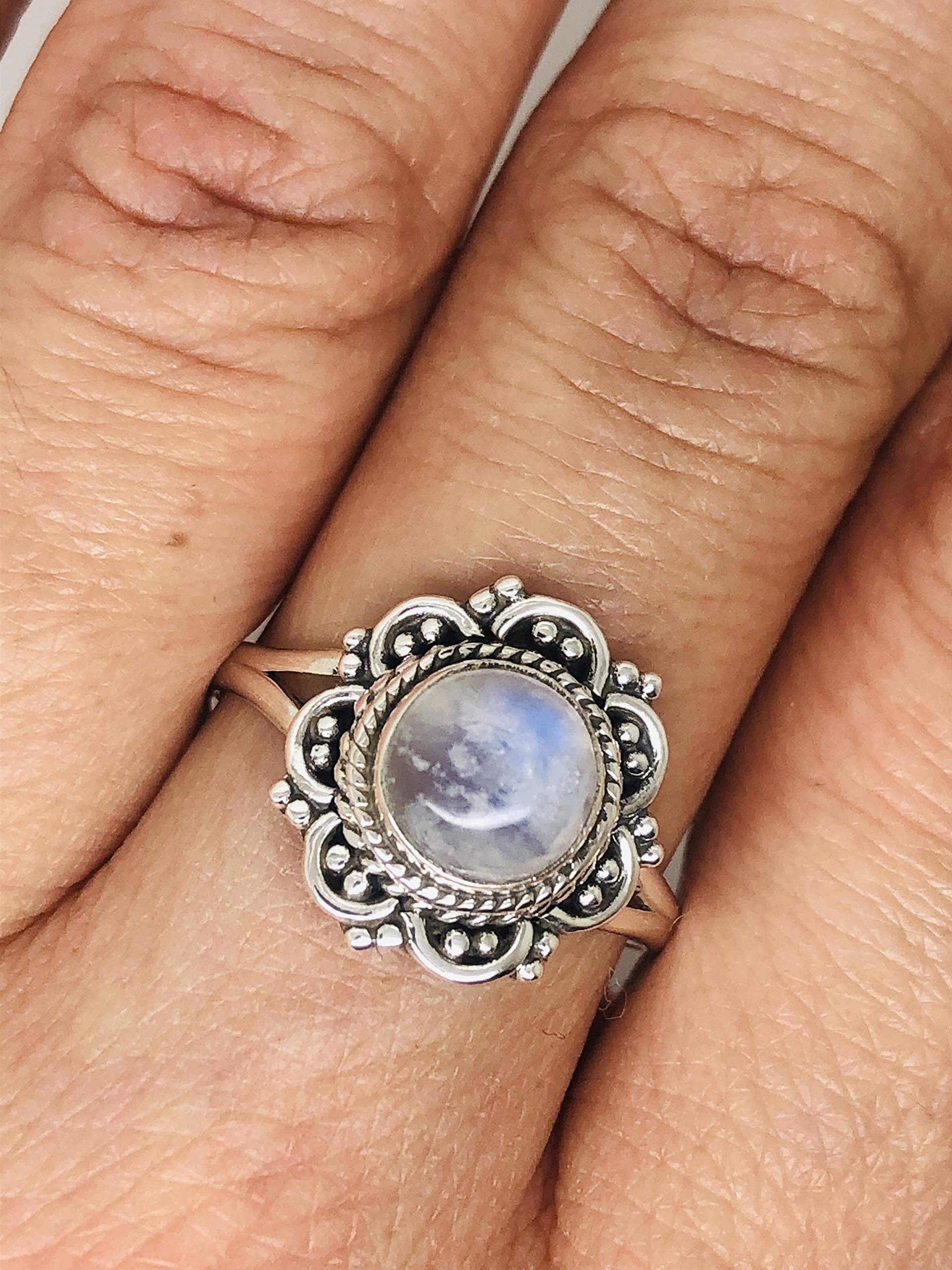 Koral Jewelry Round Moonstone Ethnic Ring 925 Sterling Silver Vintage Tribal Gipsy Boho Look (7)