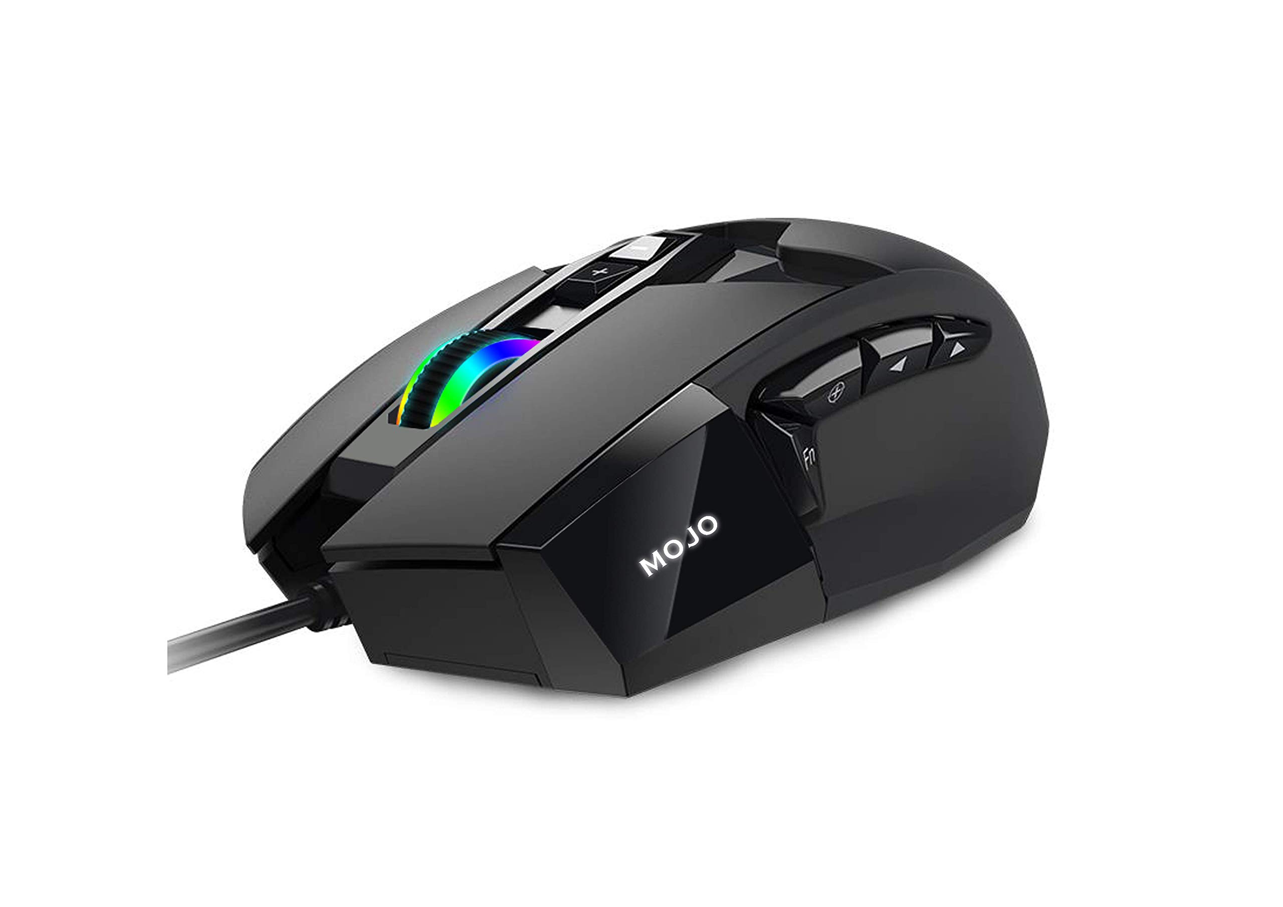 MOJO Pro Performance Silent Gaming Mouse - Wired Gaming Mouse w/ 9 Programmable Buttons including Sniper (rapid fire) key, 12000 DPI, 1000 Hz, Force Adjustable Buttons, Custom Gamer Profiles, and more