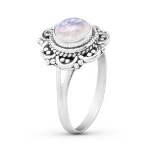 Koral Jewelry Round Moonstone Ethnic Ring 925 Sterling Silver Vintage Tribal Gipsy Boho Look (7)