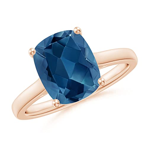 Angara Natural London Blue Topaz Solitaire Ring for Women in 14K Rose Gold (Grade-AA | Size-10x8mm) | December Birthstone Jewelry Gift for Women | Birthday | Wedding | Anniversary | Engagement