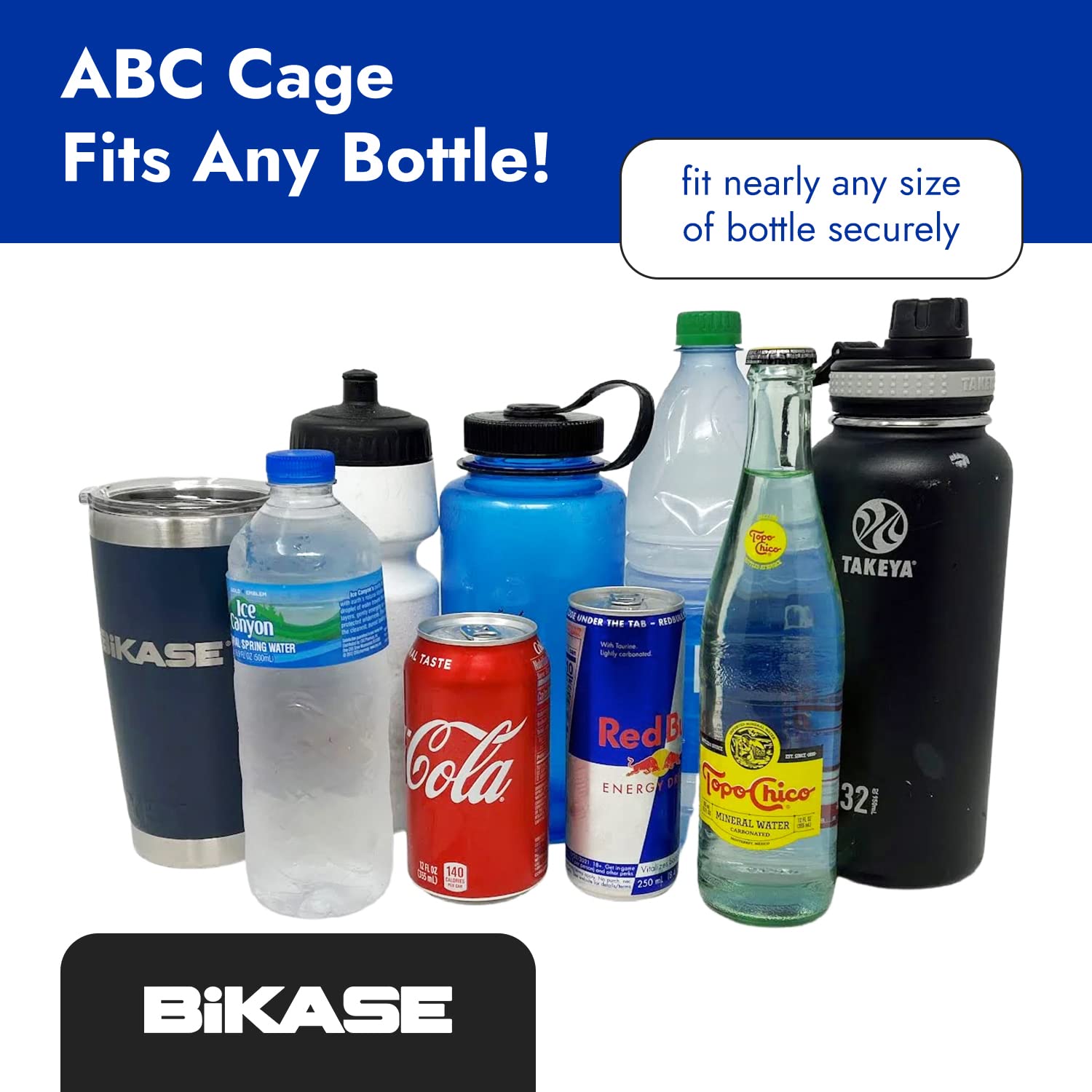 ABC by BiKASE - Any Bottle Cage, Bike Water Holder Fits Bottle, Container, Speaker, Bicycle for Frame or Handlebar (Cage Only)