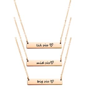 ankiyabe big sister middle sister little sister pendant necklace set 3 sisters necklace 3 best friends necklace bff bestie gifts (big mid lil sis-rose gold)