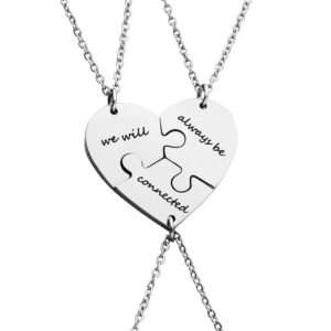 Ankiyabe 3 Best Friends Heart Puzzle Piece Pendant Necklace Set of 3 Long Distance Friendship Necklace 3 Sisters Gift Necklace (We Will & Always & Connected)