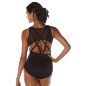 Alexandra Costumes V-Neck Mesh Keyhole Leotard for Women Black