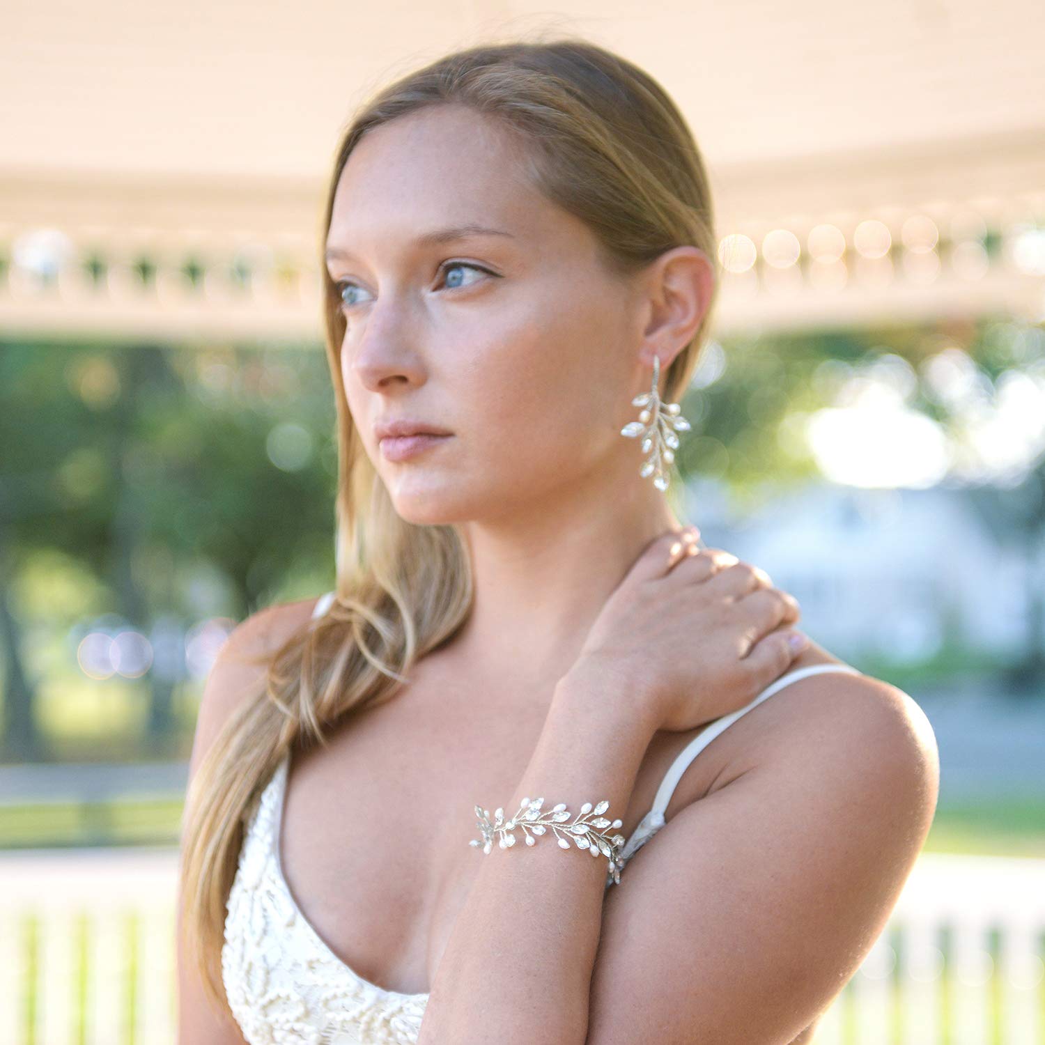 Mariell Bridal and Wedding Silver Handmade Dangle Earrings with Crystal Gems and Petite Freshwater Pearls