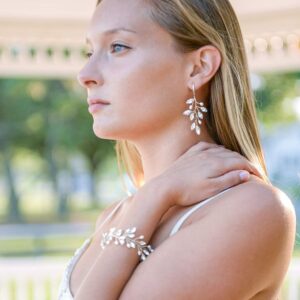 Mariell Bridal and Wedding Silver Handmade Dangle Earrings with Crystal Gems and Petite Freshwater Pearls