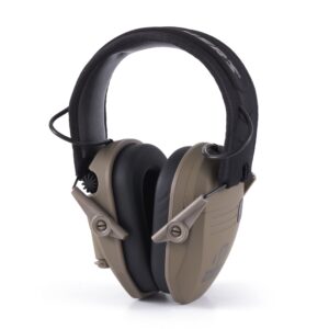 walker's razor slim shooter electronic hunting folding hearing protection earmuffs with 23db noise reduction and sound amplification, dark earth