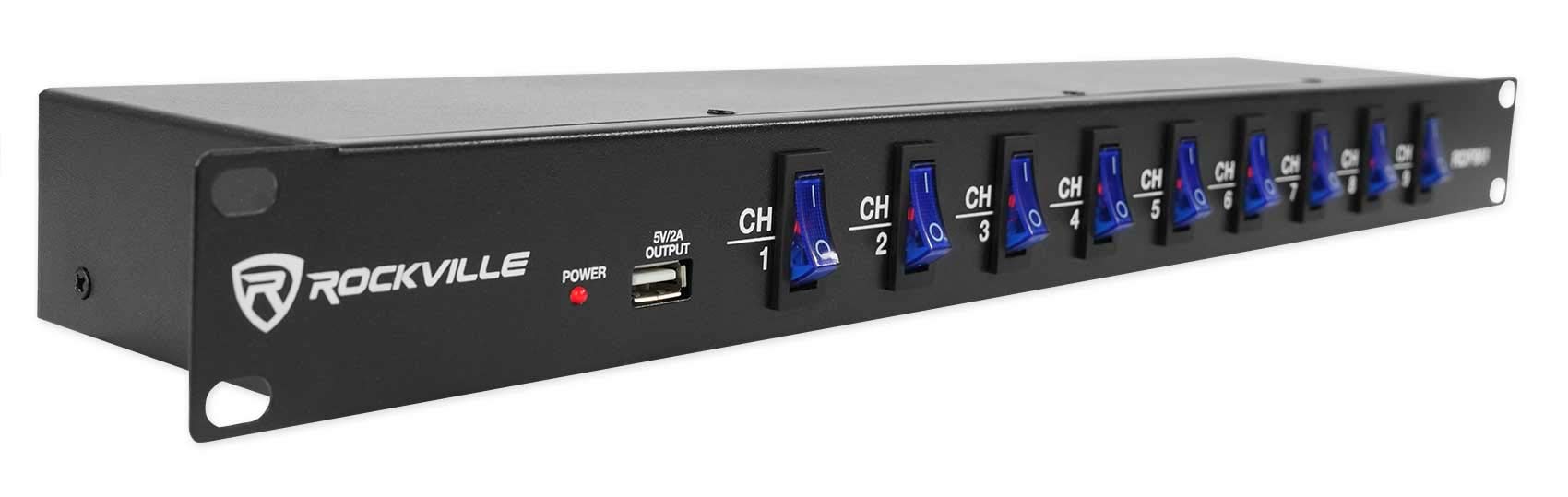 Rockville 1U 15A Rack Mount DJ Pro Audio Power Supply Strip w/USB Charging (RDF9U)