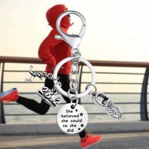 FUSTMW Runner Gifts Marathon Gift Runner Keychain Marathon Jewelry Running Gifts She Believed She Could 13.1 26.2 Keychain Marathon Gift for Her (She BL 26.2)