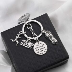 FUSTMW Runner Gifts Marathon Gift Runner Keychain Marathon Jewelry Running Gifts She Believed She Could 13.1 26.2 Keychain Marathon Gift for Her (She BL 26.2)