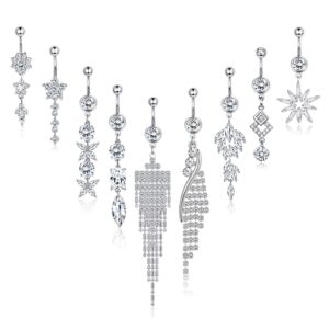 ORAZIO Silver Tone Dangle Belly Button Rings Stainless Steel Belly Ring Navel Piercings