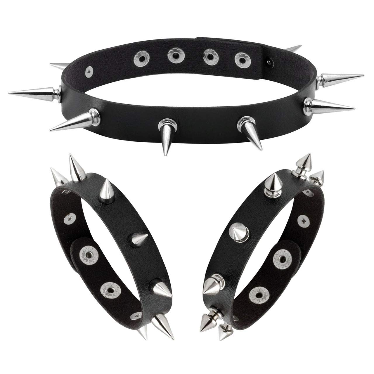 Manfnee Leather Spike Rivet Bracelet Choker Punk Gothic Metal Studded Cuff Bangle Black Wristband