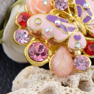 Alilang Golden Tone Shine Pink Crystal Rhinestones Enamel Butterfly Insect Flower Fashion Ring