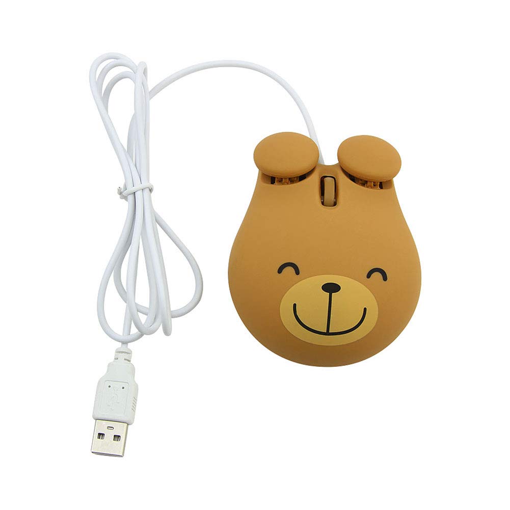 CHUYI Super Cute Bear Shape Wired Mouse Cartoon Mini Mouse Novelty Portable Computer Mouse Unique Small Desktop Mouse Laptop PC Mouse for Kids (Brown)