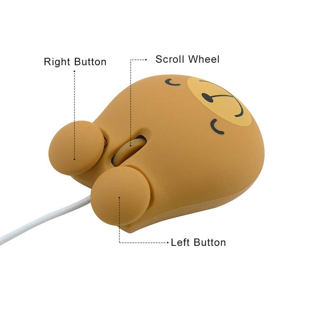 CHUYI Super Cute Bear Shape Wired Mouse Cartoon Mini Mouse Novelty Portable Computer Mouse Unique Small Desktop Mouse Laptop PC Mouse for Kids (Brown)