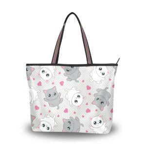 ColourLife Top Handle Tote Bag Lovely Kittens On Gray Shoulder Bag Handbag for Women Girls