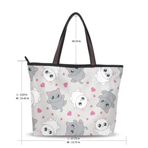 ColourLife Top Handle Tote Bag Lovely Kittens On Gray Shoulder Bag Handbag for Women Girls