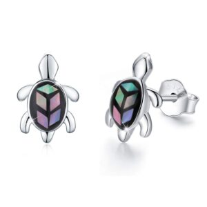 cuoka sea turtle earrings 925 sterling silver abalone shell sea turtle stud earrings,hawaiian ocean beach turtle earrings jewelry for women turtle lovers